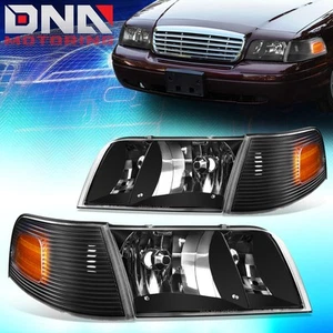 For 1998-2011 Ford Crown Victoria OE Style Black Housing Amber Corner Headlights - Picture 1 of 8