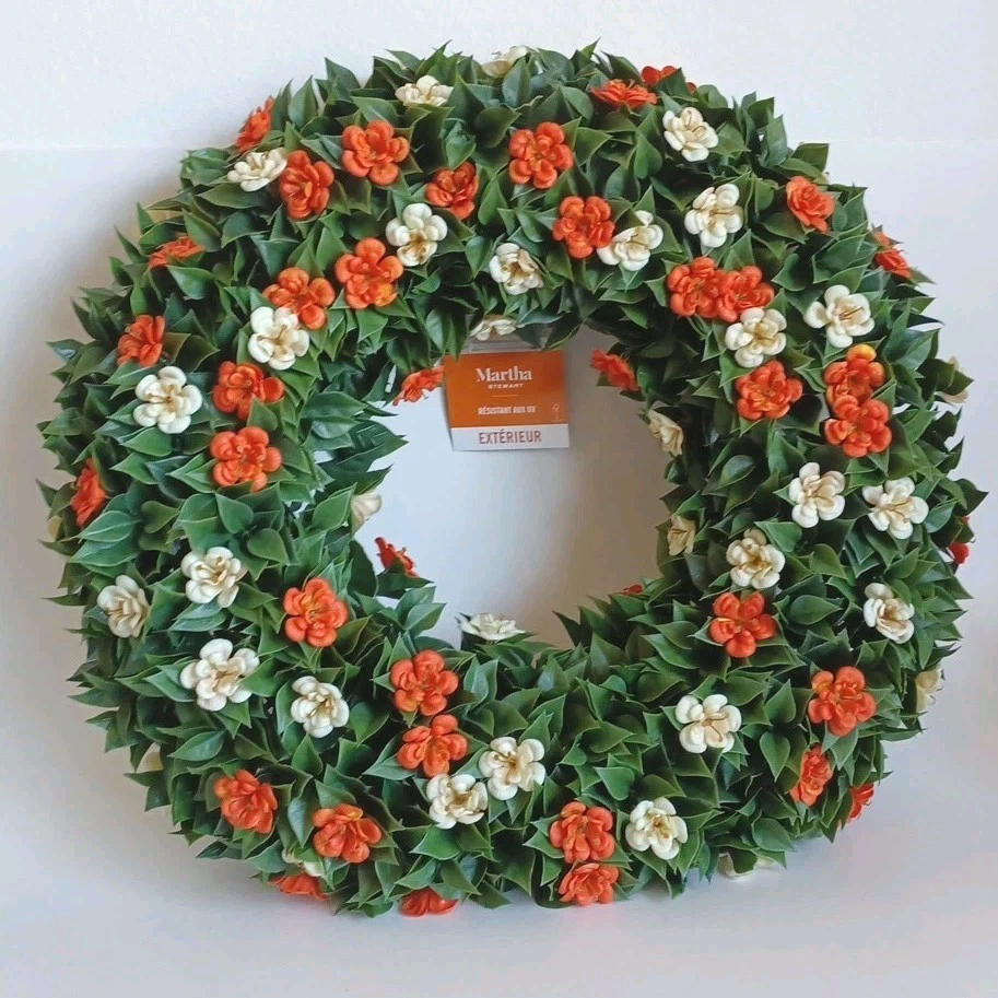 Martha Stewart Topiary Kissing Wreath Fern White & Orange Gardenia 22" Fall - Image 1 of 1