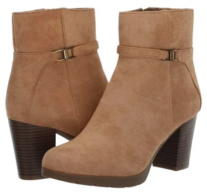Anne Klein Natural Suede Ankle Boots With Side Zip & Block Heel Size 7 - Picture 1 of 6