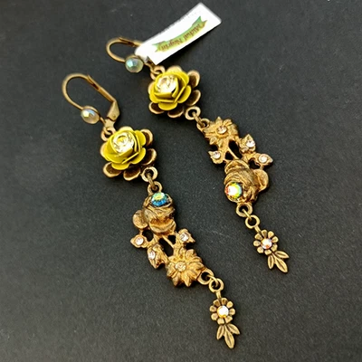 Pendientes Michal Negrin Verde Art Nouveau Renacimiento Boho Chic Floral Gota Romántica Foto 1 de 4