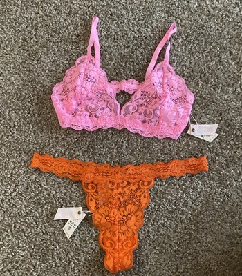 We Are HAH Free People Lingerie Set 2 Piece Size L Lace Sheer Bralette Thong - Image 1 of 4