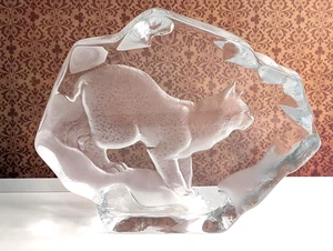 Mats Jonasson Signed Crystal Lynx Paperweight 5.5 Inches Tall - Bild 1 von 12