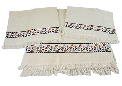 Juego de toallas de mano de baño Cannon Monticello florales marrón dorado flecos bordados años 70 Foto 1 de 4