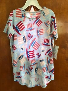 LuLaRoe Uncle Sam Top Hat Patriotic Red White Blue Gracie Shirt Size 6 New w Tag - Picture 1 of 5