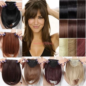 UK Real Thick Straight Bang Clip in on Fringe Hair Extensions as Human Hairpiece - Picture 1 of 58