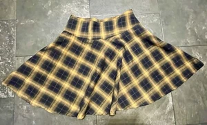 Y2K Style Yellow Black Goth Punk Plaid Pleated Flare Mini Skirt Size XS - Picture 1 of 8