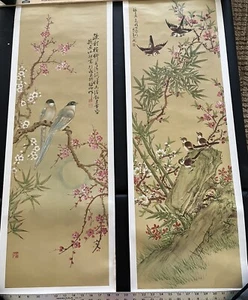 1964 Donald Art Co. Japanese Lithographs Set Of 4 Bird Nature Scenes 39.5"X13.5" - Picture 1 of 14