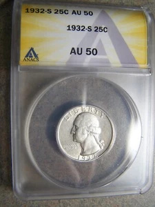 1932 S Washington Quarter -- AU50 -- 408,000 Minted - KEY Date - - Picture 1 of 2