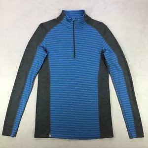 Ibex Woolies 2 Shirt Mens M Blue Striped Merino Wool 1/4 Zip Base Layer Outdoor - Picture 1 of 10