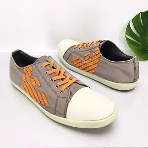 AJ Armani Jeans Men's Sneakers Size 11 Gray Orange Canvas Patch Logo Top Lace Up - Picture 1 of 12