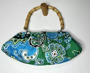 Banana Republic Silk Paisley Handbag Purse Bamboo Single Handle Multi Color Blue - Picture 1 of 4