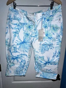 NEW WT Tommy Bahama Women’s Size 32 Denim Tropical Boardwalk Capri White/ Blue - Picture 1 of 11