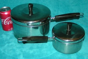SUPER RARE Design Lot 2 REVERE Ware 1+3 Quart SAUCE PAN POT Stainless Not Copper - Picture 1 of 12