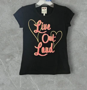 Camiseta negra estampada en voz alta con cuello redondo manga corta Belle Du Jour para niñas S - Imagen 1 de 9