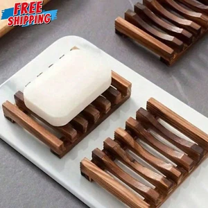 1PCS Bamboo Soap Dish Rack with Drainage Holes – Wooden Holder for Bathroom USA - Picture 1 of 6