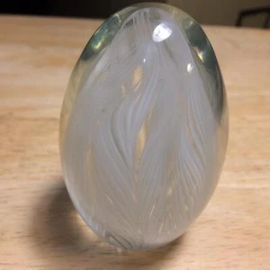 Signed Joe Hamon Art Glass White Swirl Paperweight 3"T - Picture 1 of 5