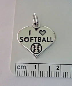 Sterling Silver 18x18mm I Love Softball & Ball in a Heart Charm - Picture 1 of 6