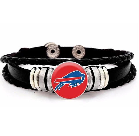 Buffalo Bills Mens Womens Black Brown Leather Bracelet Football w GiftPg D14 Cover