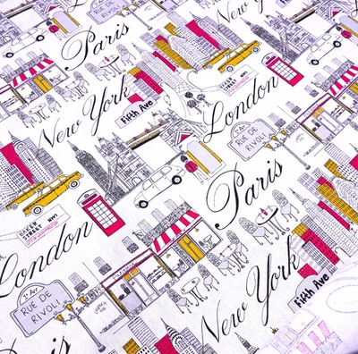 Tela Kauffman París Nueva York Londres 44” POR paisaje urbano café taxi viaje Foto 1 de 4