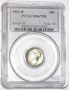 1931-D 10C PCGS/MS67 FB - MERCURY DIME/ULTRA GEM/REGISTRY QUALITY AAA+++ - Picture 1 of 4