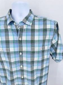 Tommy Bahama Men's Large Shirt Button Front Blue Gray Plaid Short Sleeve - Picture 1 of 6