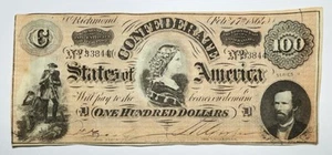 1864 $100 Confederate States of America Note T65 - Picture 1 of 2