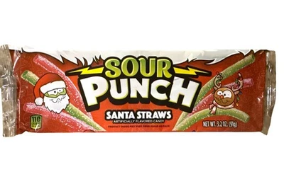酸打孔圣诞老人吸管 3.2 盎司装浆果和绿色苹果假日/圣诞节糖果 — 第 1/2 张图片