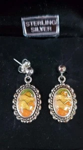 Carolyn Pollack Desert Sterling Inlaid Crushed Coral Dangle Earrings vintage - Picture 1 of 3