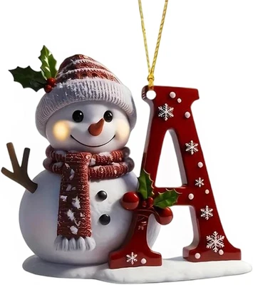 Personalized Acrylic Letter Snowman Christmas Ornaments - 26 Alphabet Tree Decor