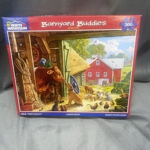 White Mountain Puzzle Barnyard Buddies Cow Dog Pigs Chicken Horse Barn 500 Pc - Picture 1 of 17