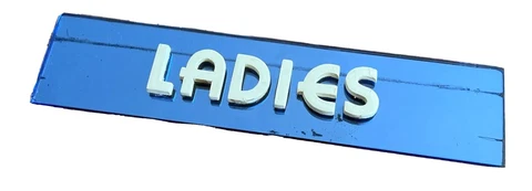 Art Deco Antique Cobalt Blue Glass Mirror Ladies Restroom Theatre Sign Vtg Rare Cover