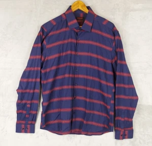 Jared Lang After Hours Mens Long Sleeve Button Up Navy Striped Shirt XL Slim Fit - Picture 1 of 6