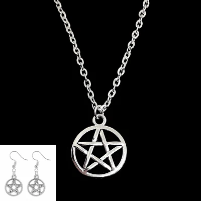 Collana / Orecchini Pentacolo Stella catena ciondolo Argento Contro il Malocchio - Immagine 1 di 4