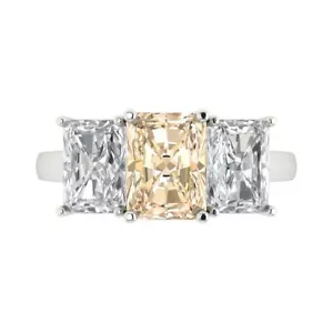 4 Emerald 3 Stone Natural Morganite Classic Bridal Designer Ring 14k White Gold - Picture 1 of 11