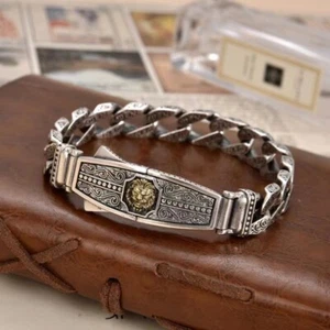 Heiß Herren Geschenk massiv Kupfer schwer dick kubanischer Löwenkopf Kette Retro Armband - Bild 1 von 5