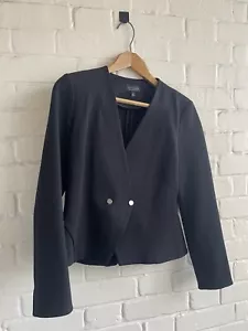 Topshop Short Black Jacket Blazer Collarless V Neck Smart Work UK12 - Picture 1 of 11