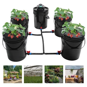 5 Gallon Round Bucket Deep Water Culture DWC Hydroponic Grow System Kit Set of 5 - Picture 1 of 24