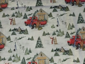 SUSAN WINGET  Cotton Fabric -  "SKI LIFT TRUCK" Winter Fabric - 44" X 36" - Picture 1 of 3