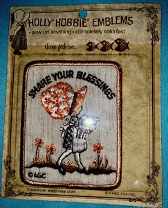 HOLLY HOBBIE Emblem Sew On Patch Embroidered Vintage 1973 SHARE YOUR BLESSINGS - Picture 1 of 4