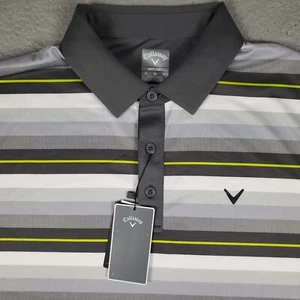 Callaway Polo Shirt Mens Size XL Gray Striped Opti Dri Fit Golf Short Sleeve - Picture 1 of 6