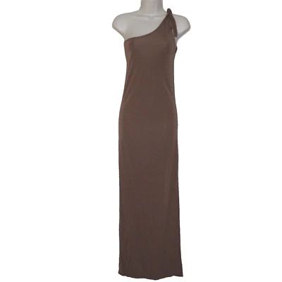 Maxi Vestido Para Mujer Haute Hippie Un Hombro Marrón Bodycon Acanalado Tejido XS B19 Foto 1 de 4