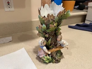 Antique porcelain spill vase children on see-saw tree acorns Meissen type swords - Picture 1 of 24