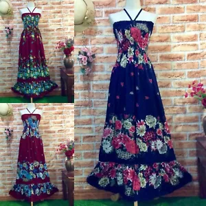 Women Maxi Bohemian Long Dress Summer Beach Casual Halter Smocked Floral S M L - Bild 1 von 10