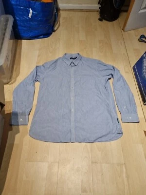 French Connection Mens Button Up Shirt Size 17 Blue Stripe Long Sleeve - Image 1 of 4