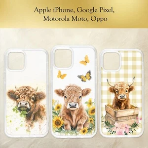 Baby Cow Highland Summer Floral Butterfly Calf Phone Case iPhone Motorola Pixel - Picture 1 of 4