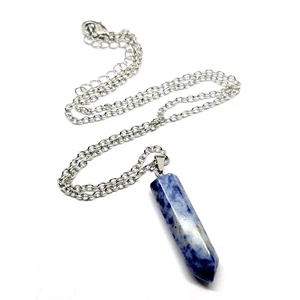 Sodalite Pendant Necklace Crystal Point Healing Point Chakra Stone 18 Inch - Picture 1 of 16