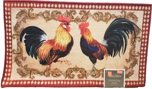Bedruckter Nylon Küchenteppich (rutschfest) (18"x30") 2 BUNTE HÄHNE, Rechteck, Sig - Bild 1 von 12
