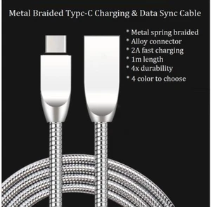 Nylon Metal Braided Type C USB-C charging Data Cable Google Samsung LG Huawei - Picture 1 of 15