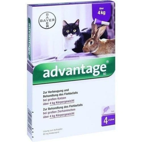 ELANCO DEUTSCHLAND GMBH ADVANTAGE 80 mg f.gr.Katzen u.gr.Zierkaninchen 4X0.8 ml PZN 9670104