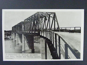 International Bridge Del Rio Texas Villa Acuña MX Foto Real Postal RPPC Años 50 - Imagen 1 de 2